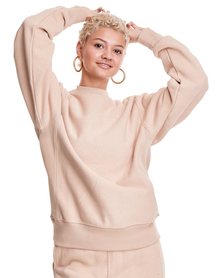 Champion Dame Sweatshirt Beige - Reverse Weave Boyfriend Crew - Danmark JXG-685723